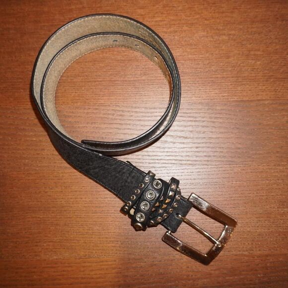 Black leather rock studded belt